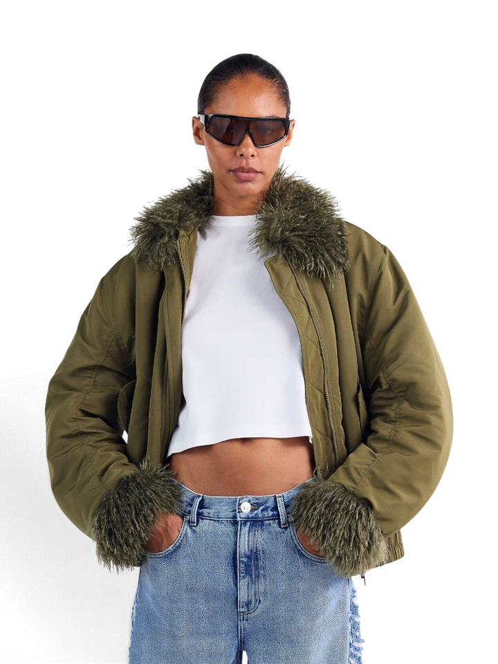 Groene bomber jas met fake fur detail Nora Stieglitz