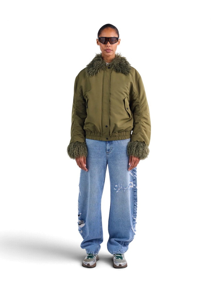Groene bomber jas met fake fur detail Nora Stieglitz