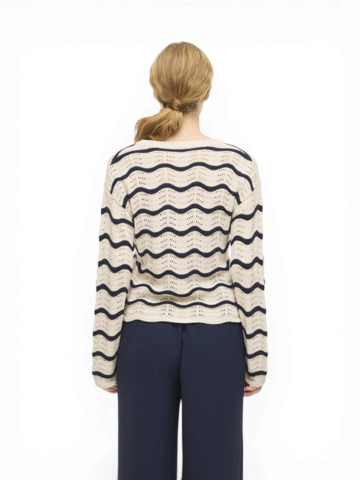 Beige gebreide trui met donkerblauwe strepen Viwave Vila