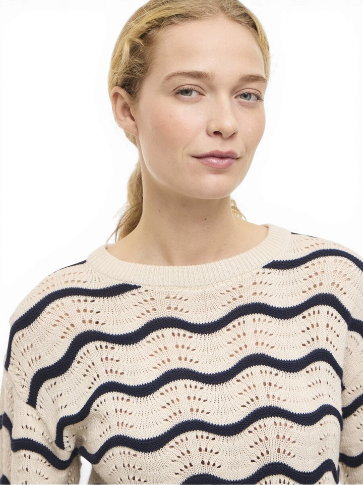 Beige gebreide trui met donkerblauwe strepen Viwave Vila