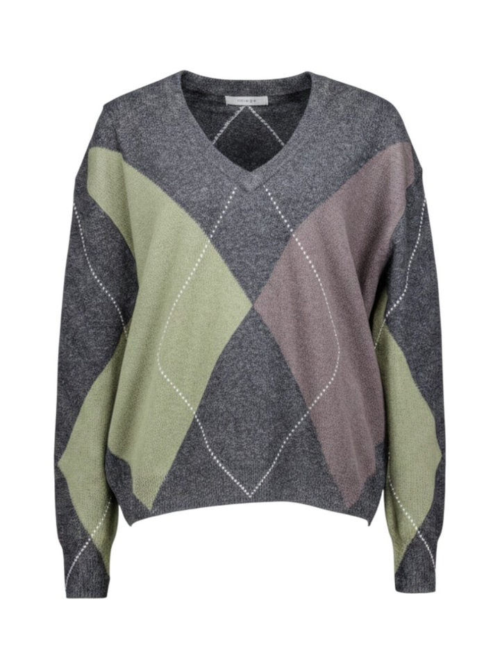 Groene trui met ruit motief in merino wol JC Sophie