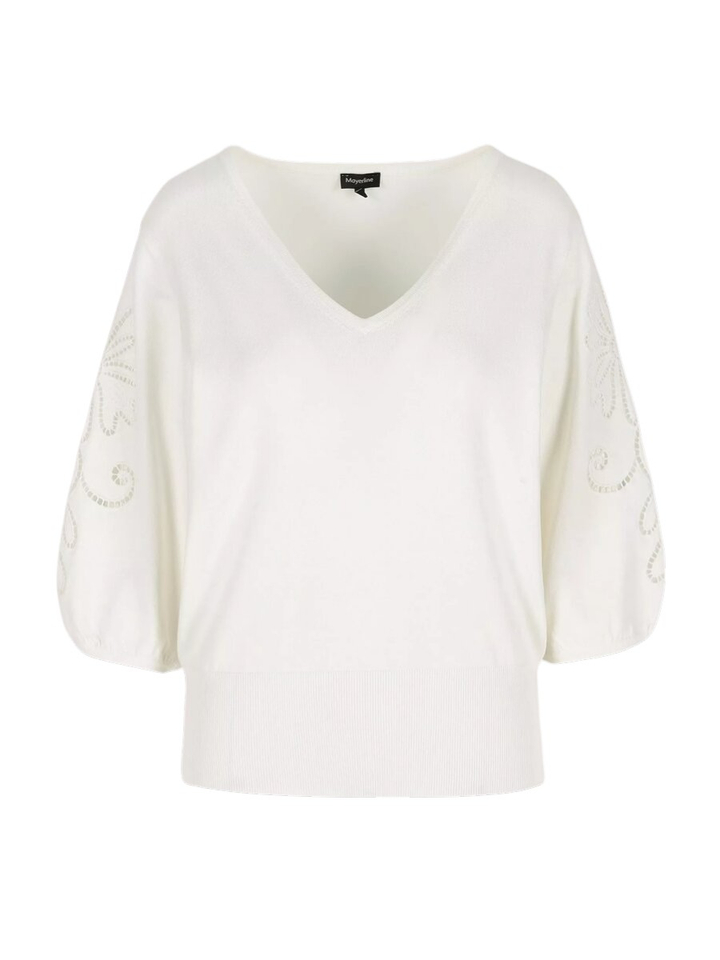 Witte pull met broderie aan de mouw Aagje Mayerline