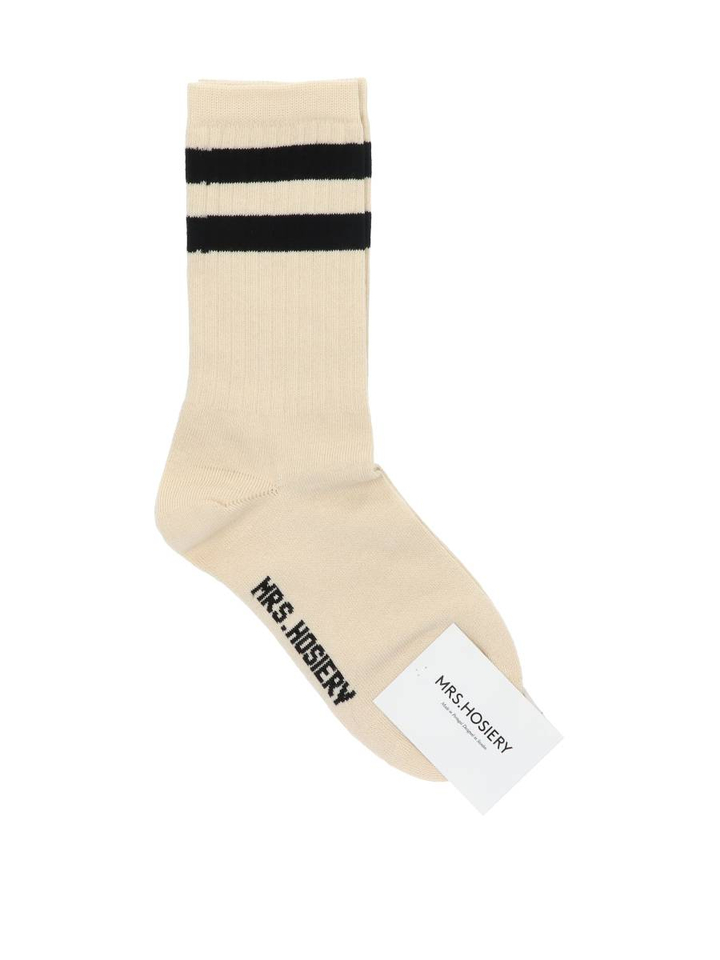 Ecru kousen met zwarte strepen Mrs sporty premium Mrs Hosiery 