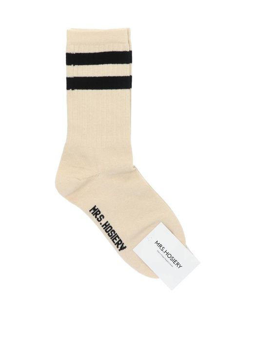 Ecru kousen met zwarte strepen Mrs sporty premium Mrs Hosiery