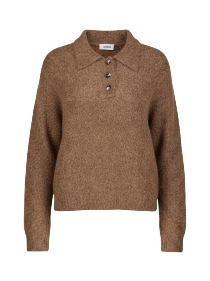 Bruine pull met kraag en knopen Zenggi
