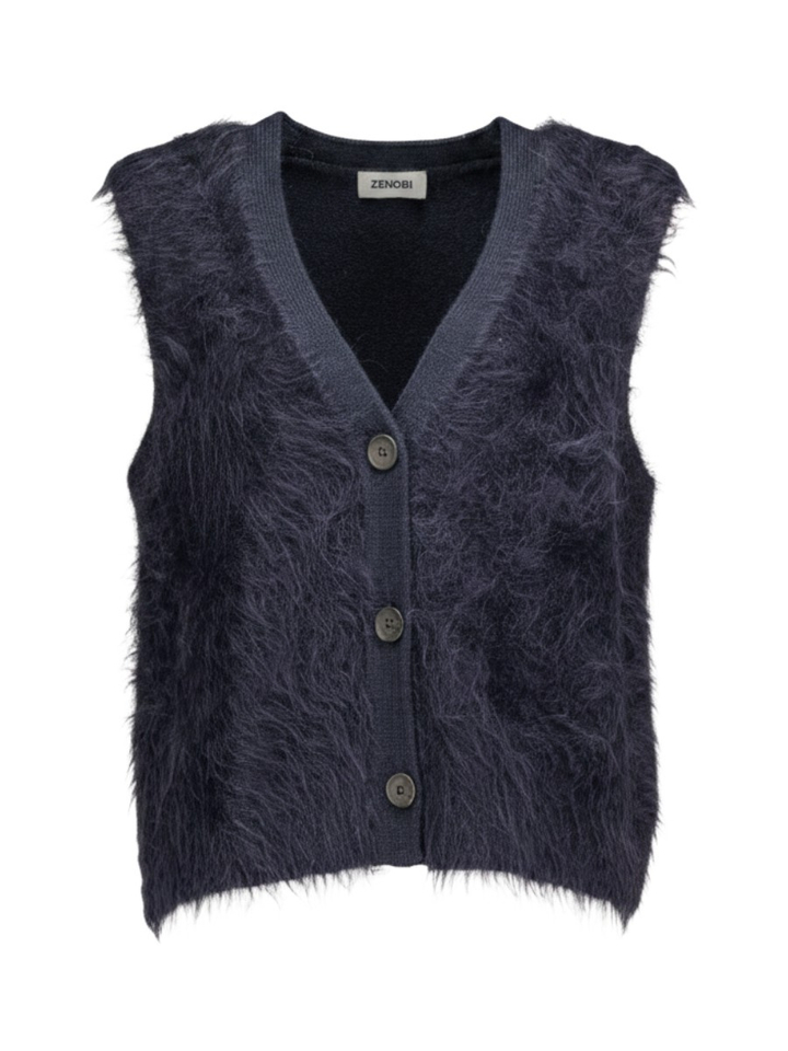 Blauwe fluffy cardigan in alpaca wol Zenggi 
