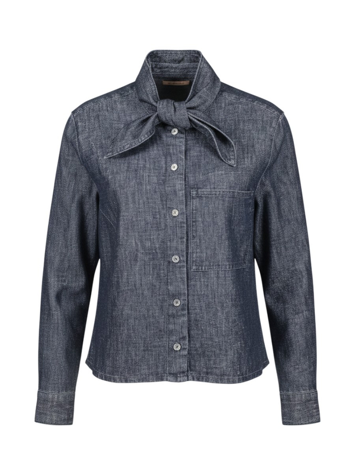 Blauwe blouse met blinkerdetail en strikkraag Halifax Gigue 