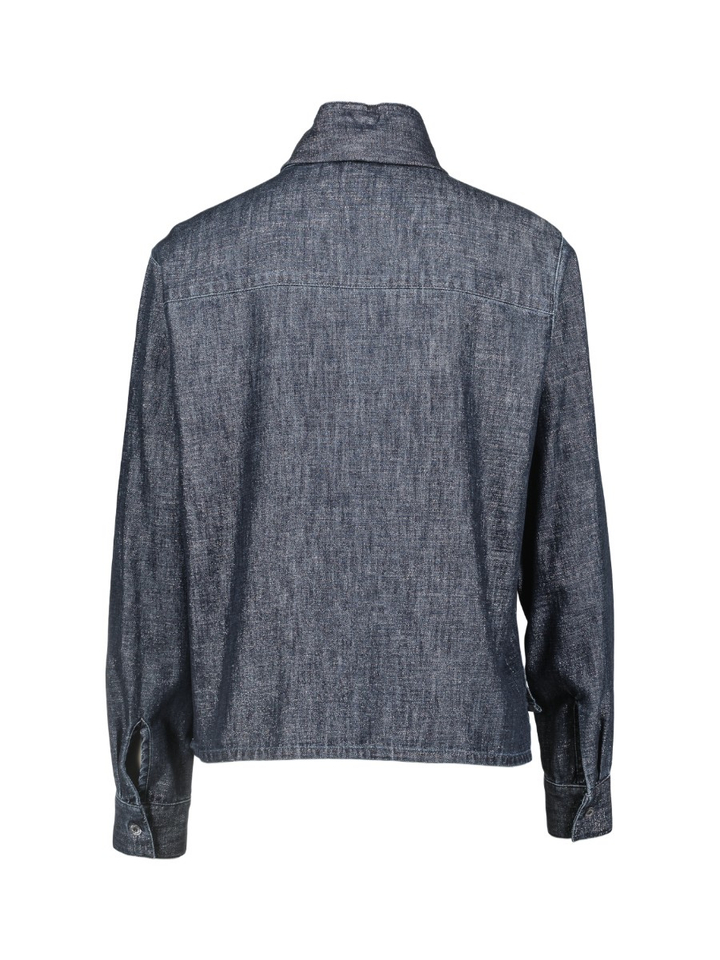 Blauwe blouse met blinkerdetail en strikkraag Halifax Gigue 