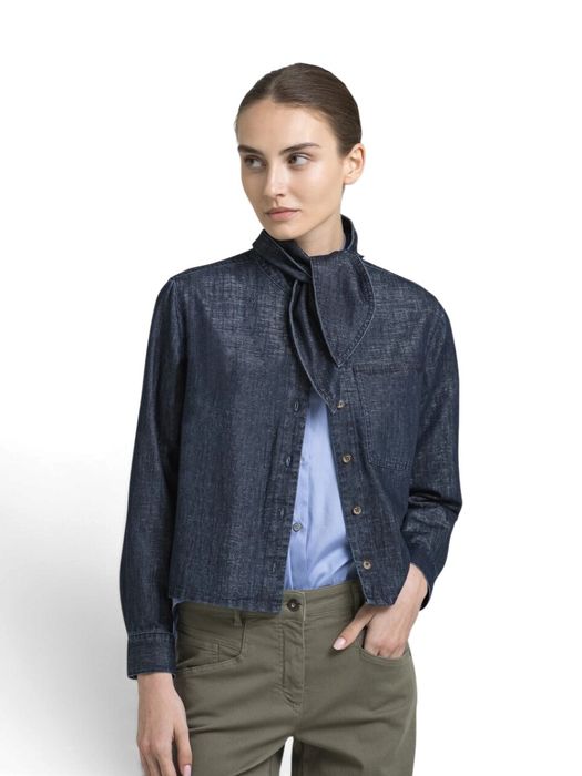 Blauwe blouse met blinkerdetail en strikkraag Halifax Gigue