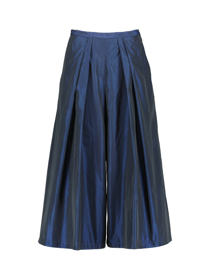 Donkerblauwe glanzende broek met bandplooi Timo Gigue