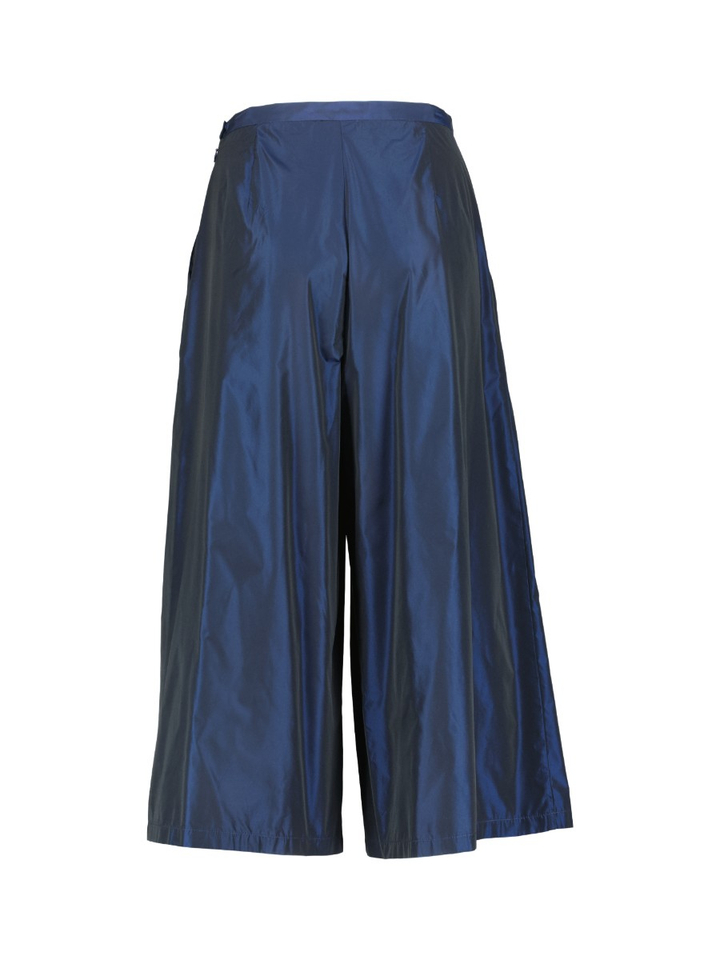 Donkerblauwe glanzende broek met bandplooi Timo Gigue