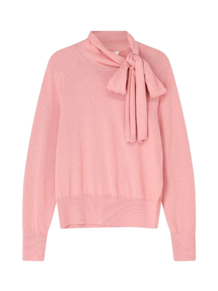 Roze trui met fijne sjaal kraag Lacy Gigue