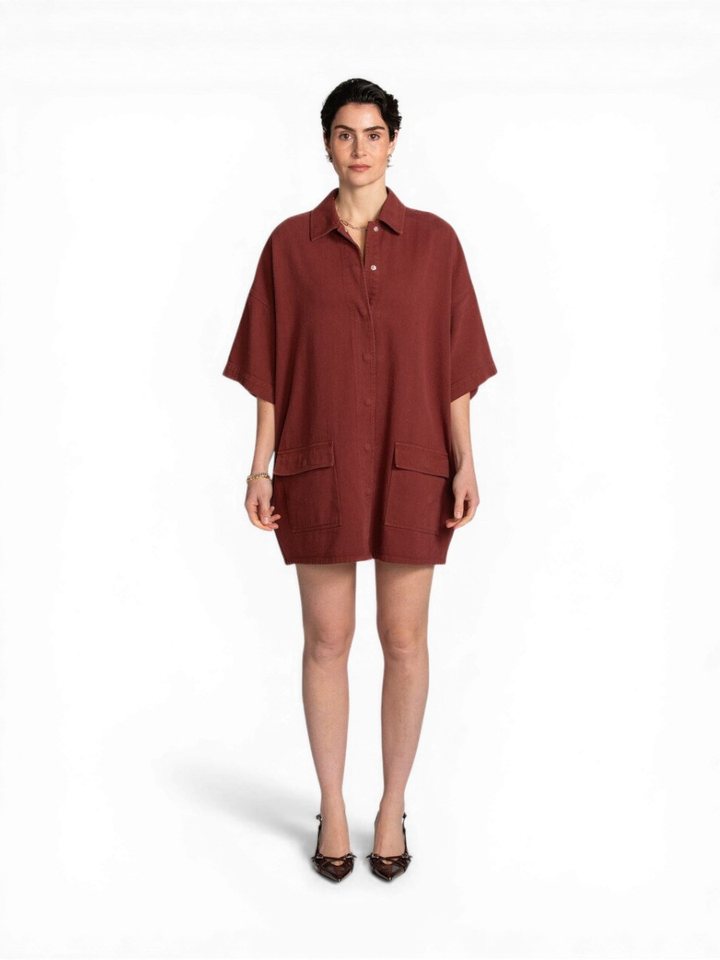 Bordeaux kleurige jeans jurk Gloria Les Soeurs