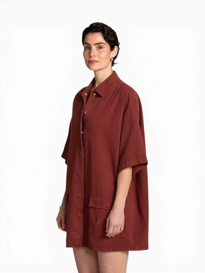 Bordeaux kleurige jeans jurk Gloria Les Soeurs