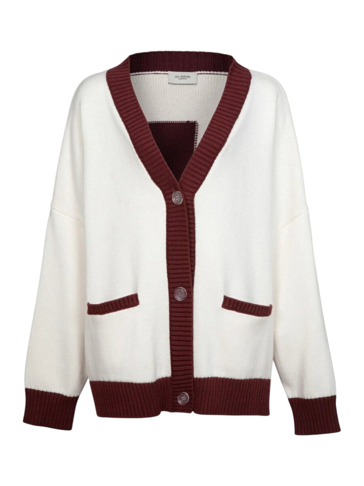 Witte gebreide cardigan met bordeaux detail Maia Les Soeurs 
