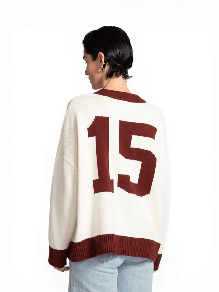 Witte gebreide cardigan met bordeaux detail Maia Les Soeurs 