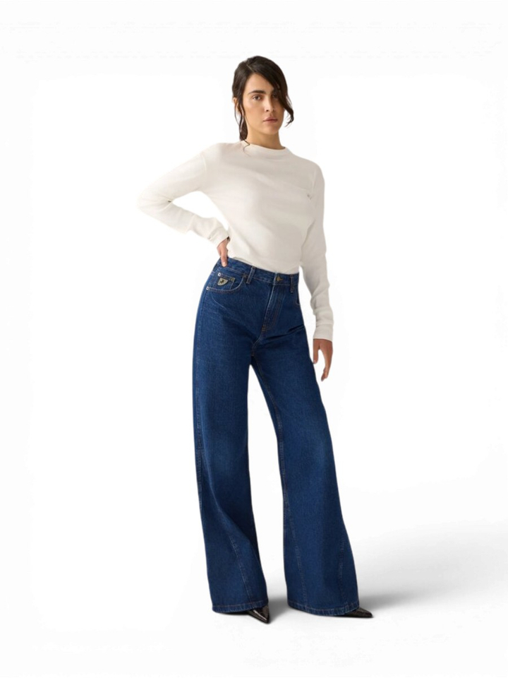 Donkerblauwe loose wide leg jeans Skater Flare Lois