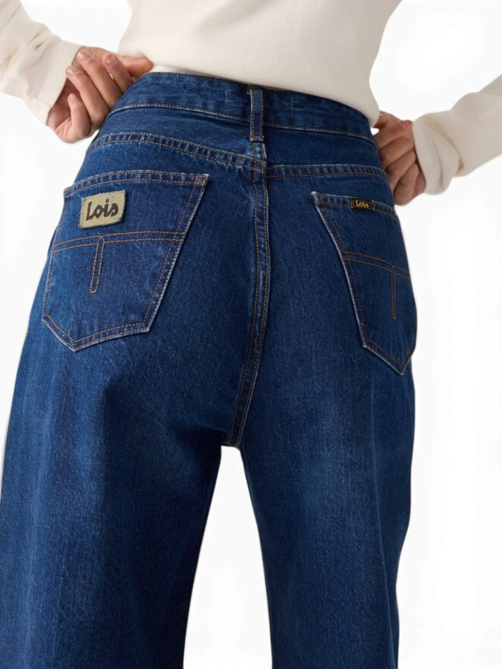 Donkerblauwe loose wide leg jeans Skater Flare Lois