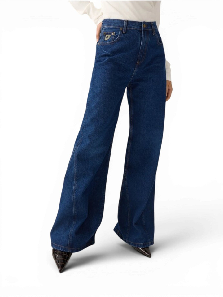 Donkerblauwe loose wide leg jeans Skater Flare Lois