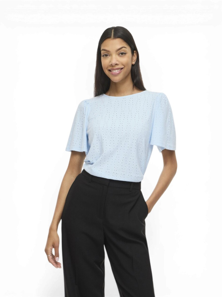 Lichtblauwe T-shirt met detail Vibelli Vila