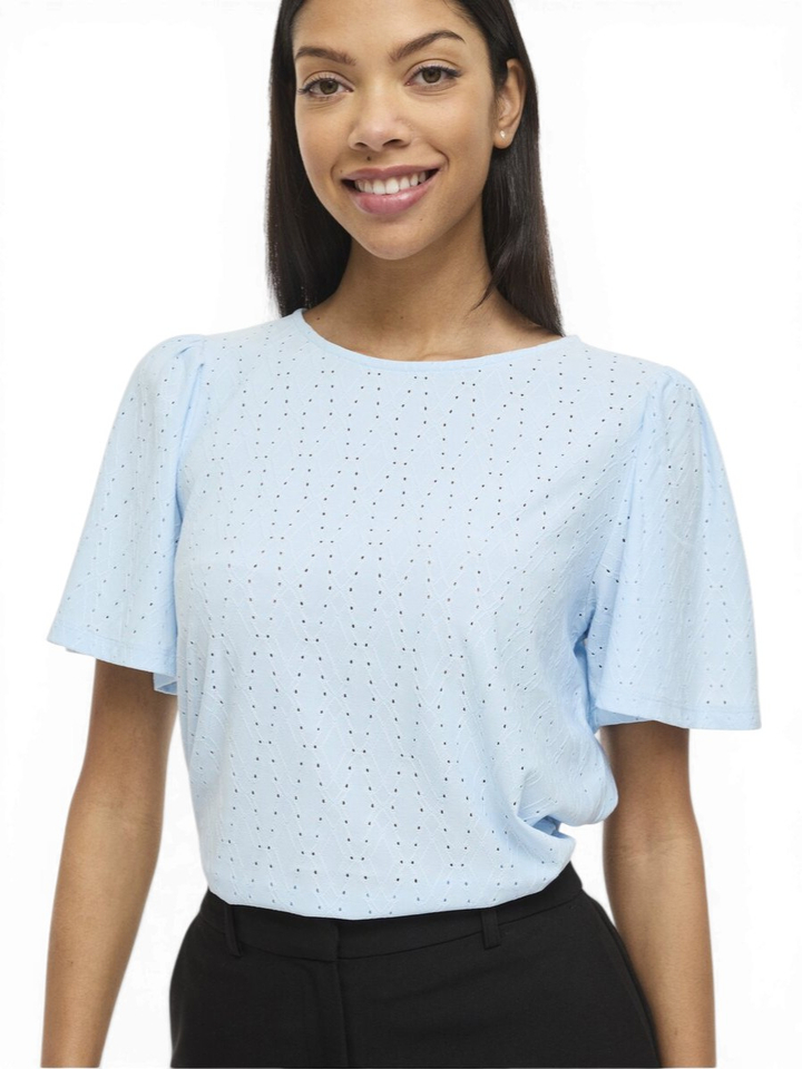 Lichtblauwe T-shirt met detail Vibelli Vila