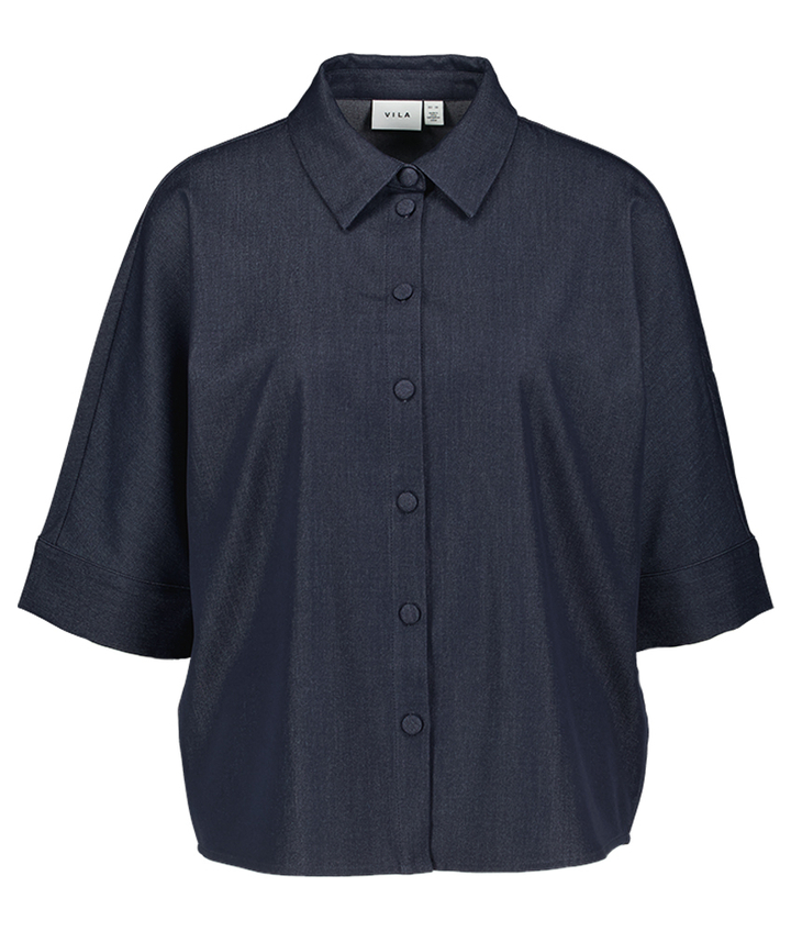Donkerblauwe bloes in jeanslook Viofala Vila 