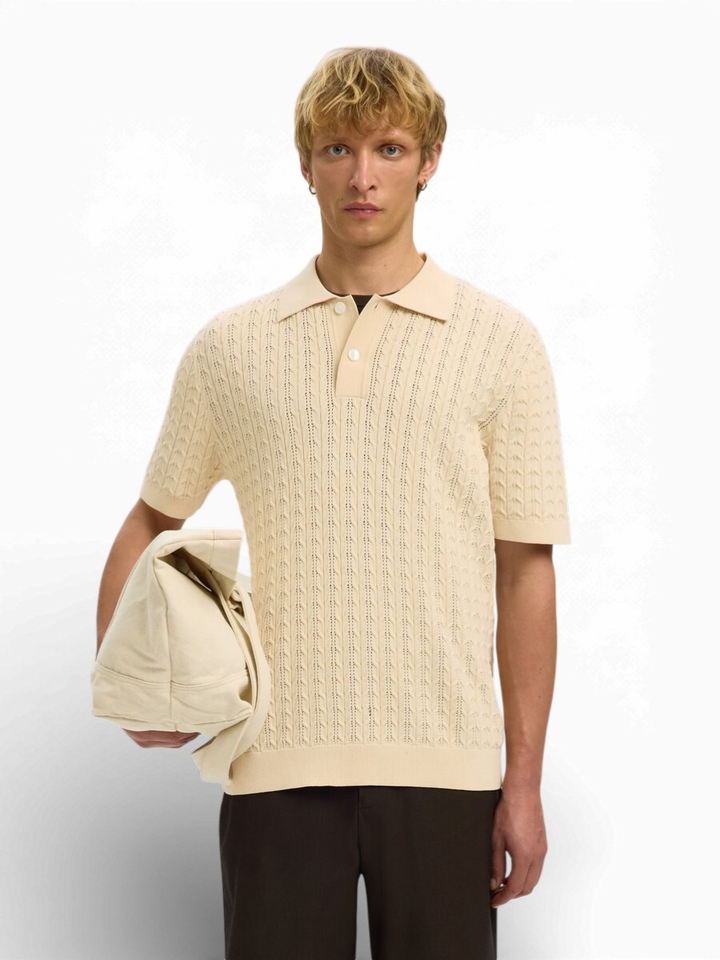 Beige polo met structuur Selected