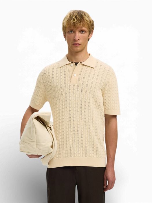 Beige polo met structuur Selected