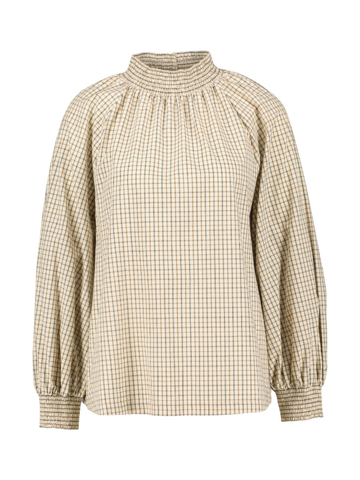 Ecru geruite blouse Cantu Senso