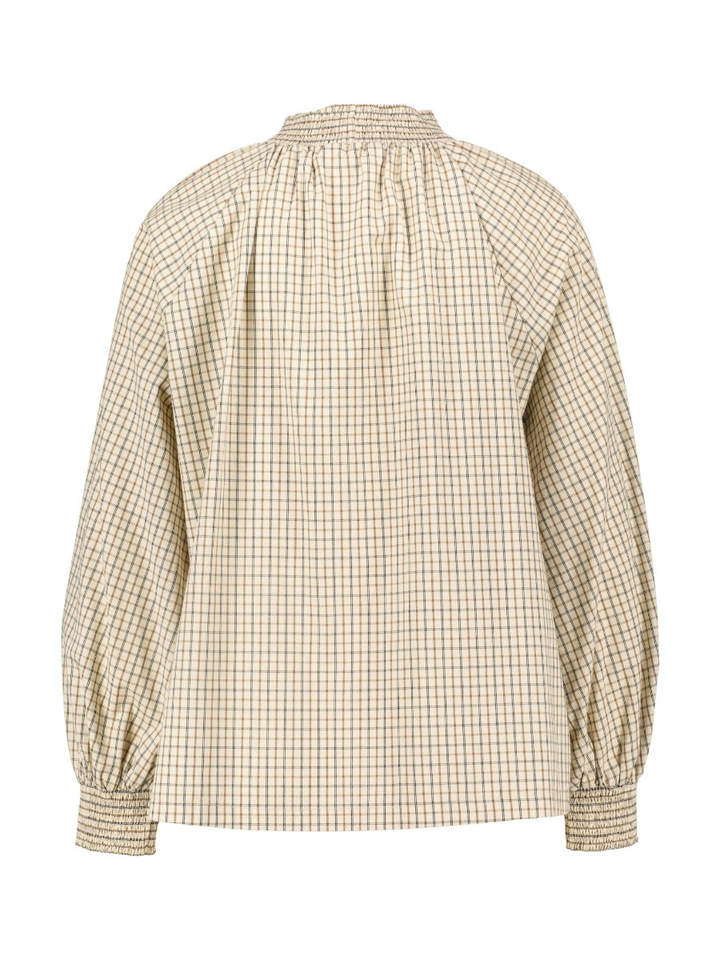 Ecru geruite blouse Cantu Senso
