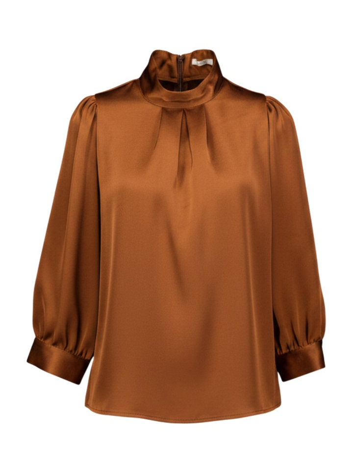 Bruine blouse met plooidetail Esenza Senso