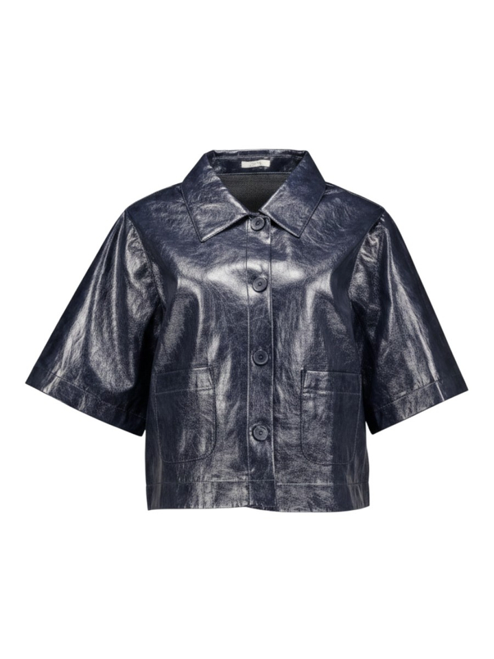 Donkerblauwe vest met korte mouwen in lederlook Alora Senso