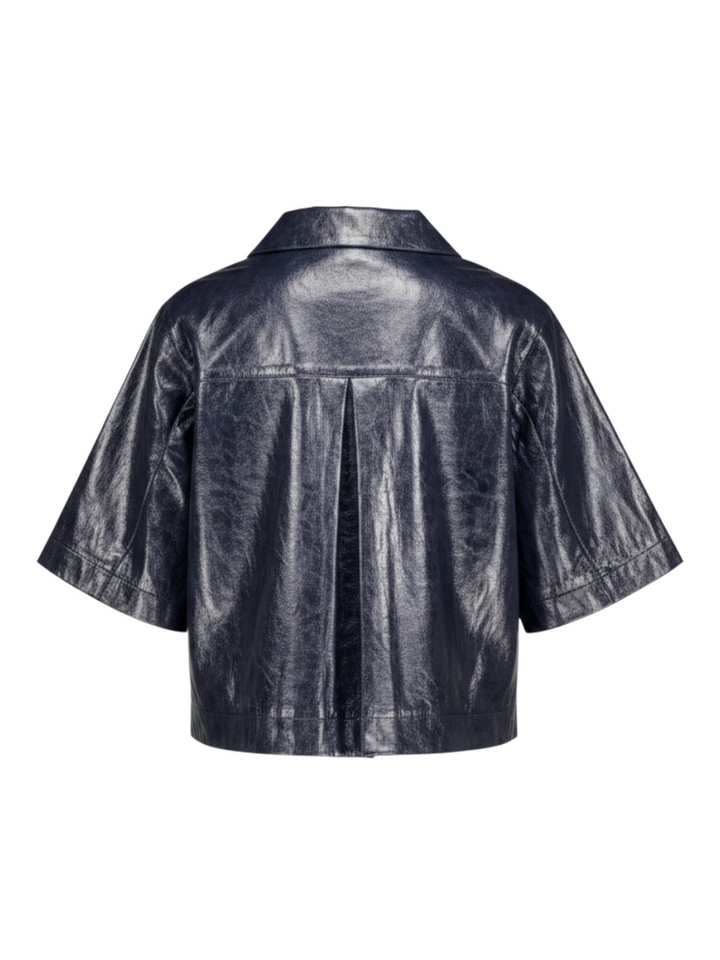 Donkerblauwe vest met korte mouwen in lederlook Alora Senso