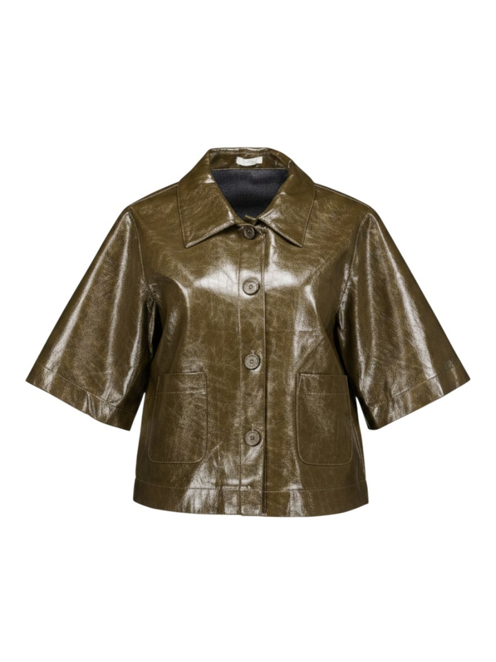 Kaki groene vest met korte mouwen in lederlook Alora Senso
