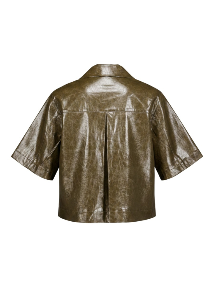 Kaki groene vest met korte mouwen in lederlook Alora Senso
