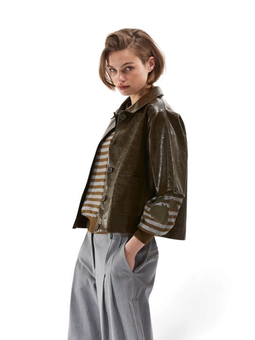 Kaki groene vest met korte mouwen in lederlook Alora Senso