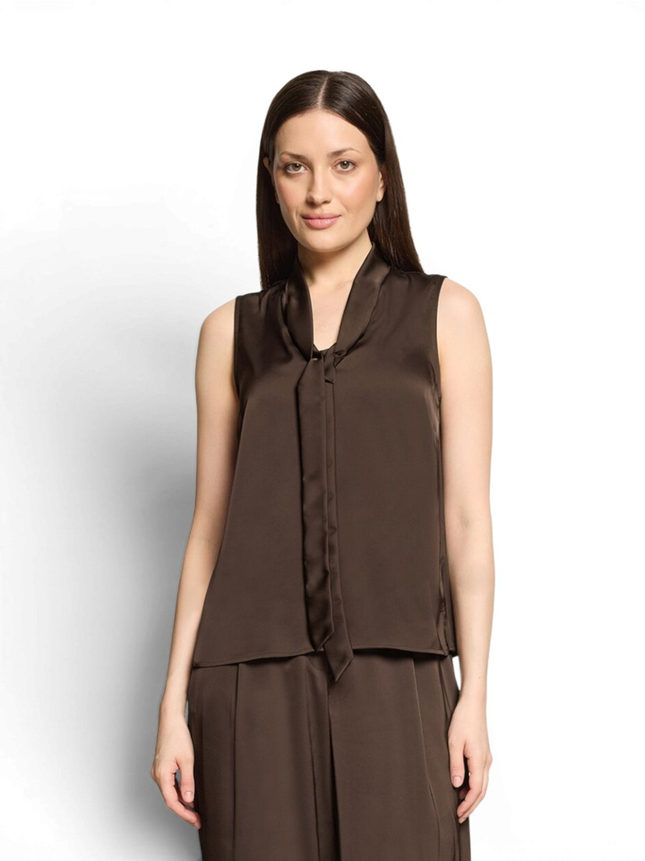 Bruine bloes met strik detail Vera Mont
