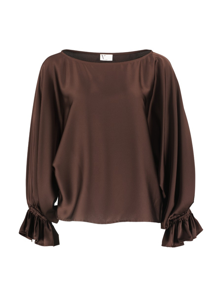 Donkebruine geklede bloes Vera Mont