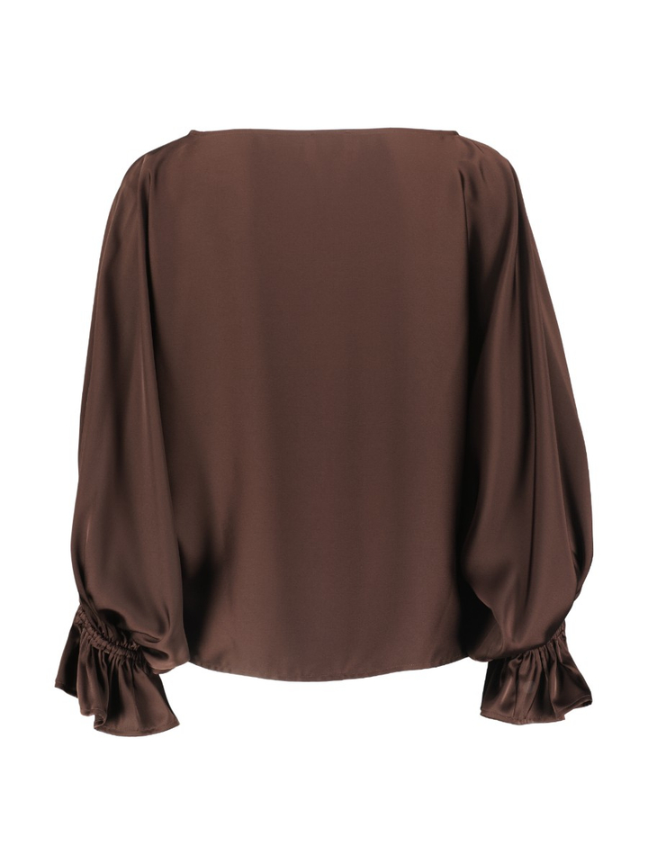 Donkebruine geklede bloes Vera Mont