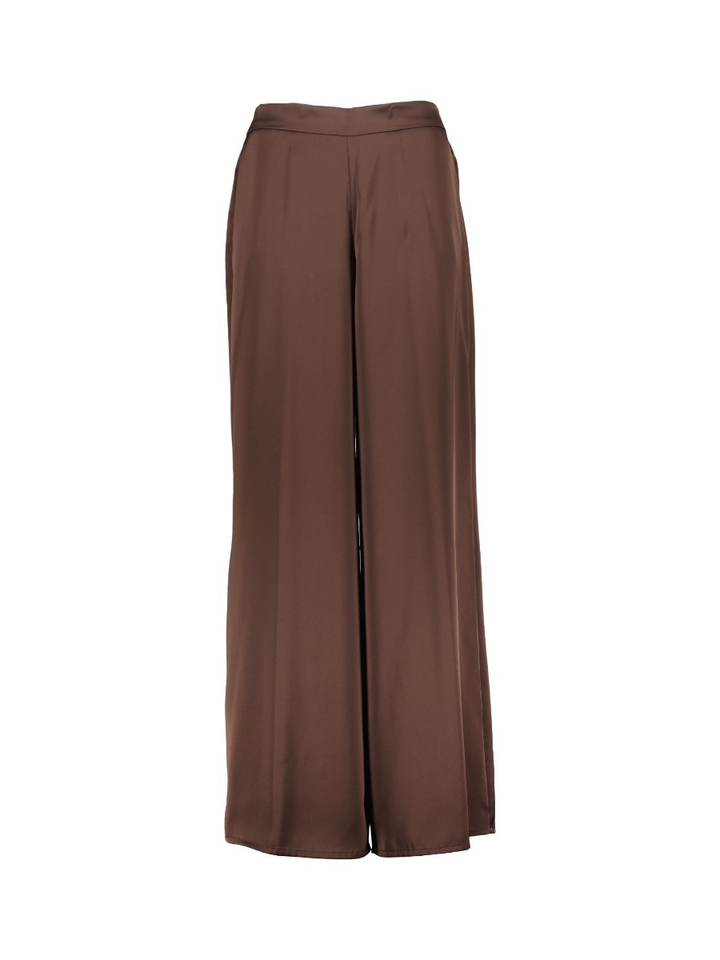 Donkerbruine geklede broek met elastiek Vera Mont