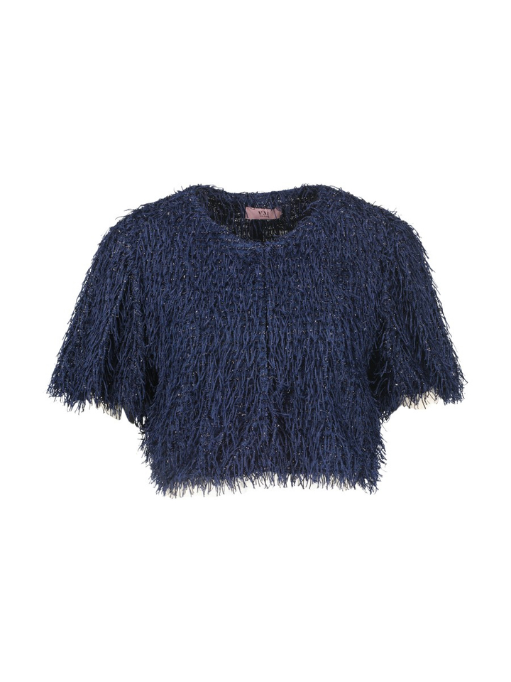 Donkerblauwe bolero met franjes Vera Mont