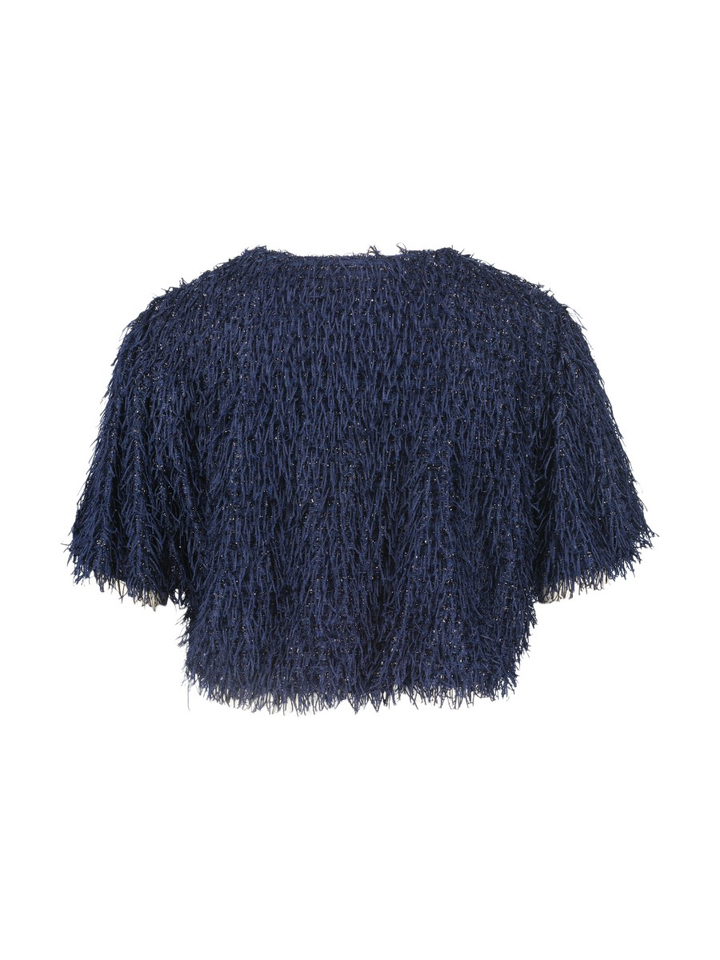 Donkerblauwe bolero met franjes Vera Mont