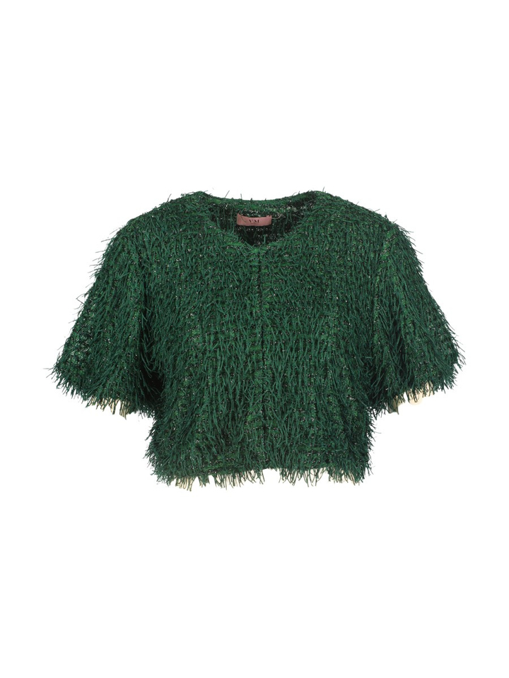 Donkergroene bolero met franjes Vera Mont