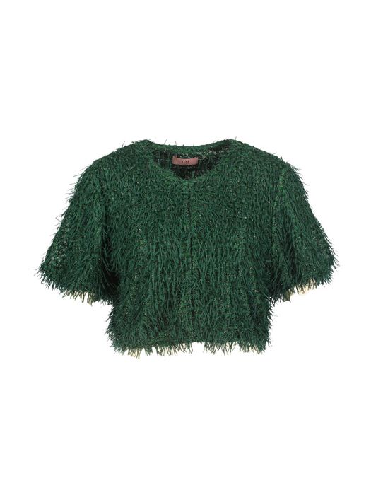 Donkergroene bolero met franjes Vera Mont