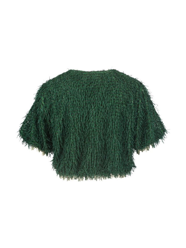 Donkergroene bolero met franjes Vera Mont