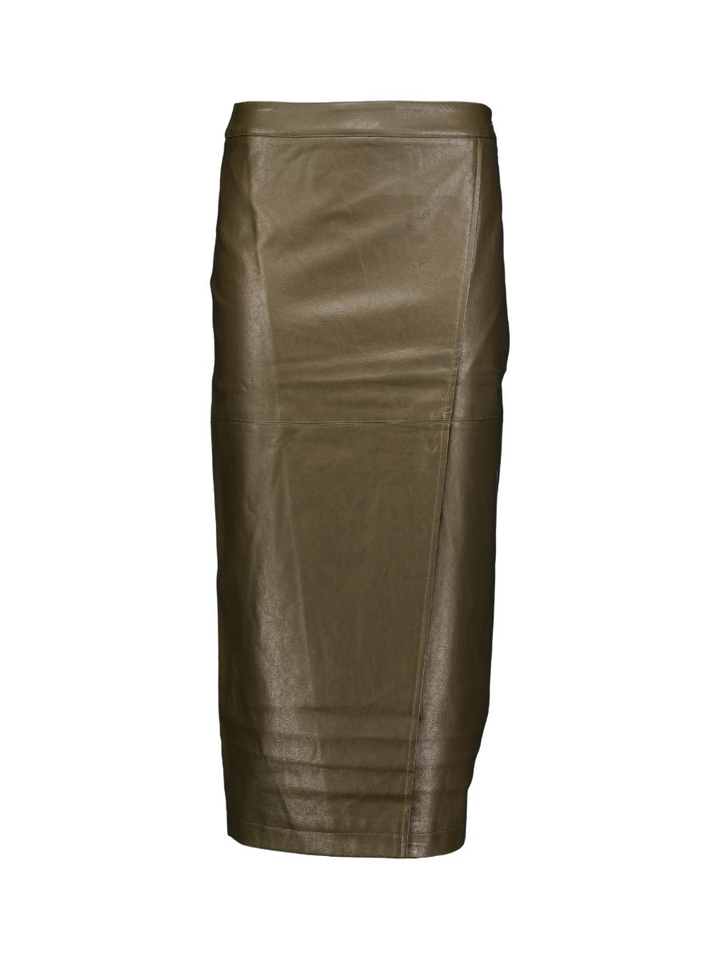 Groene rechte midi-rok van imitatieleer Aenor Grace & Mila