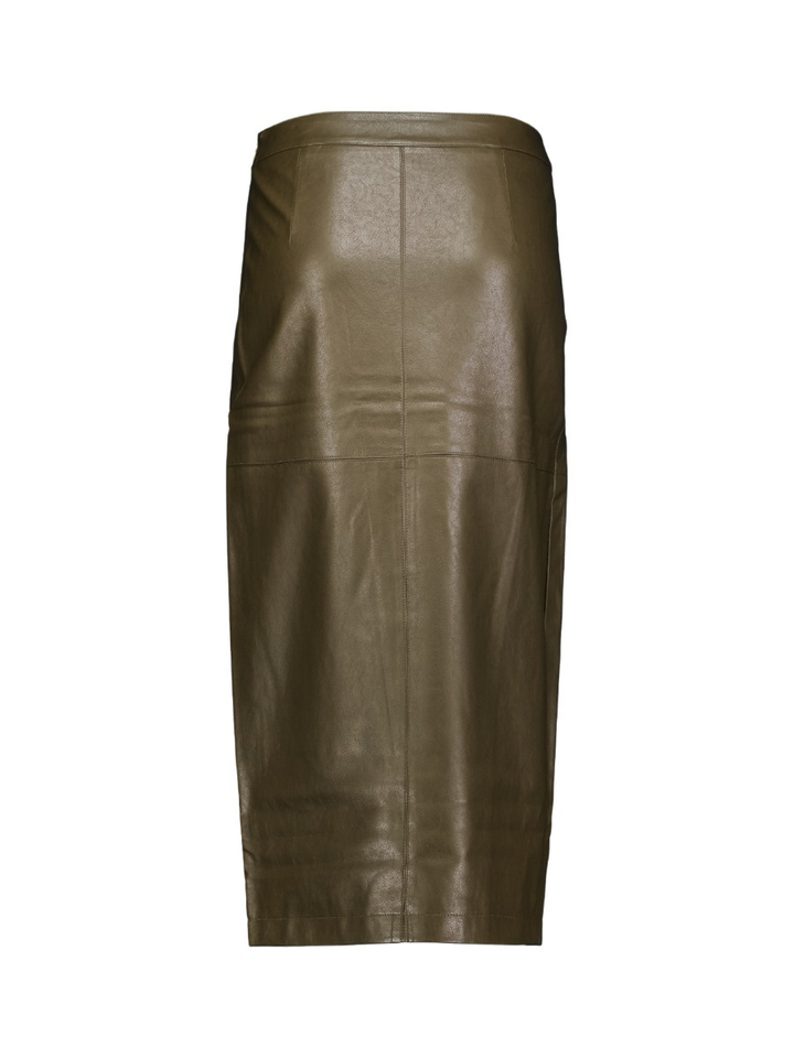Groene rechte midi-rok van imitatieleer Aenor Grace & Mila