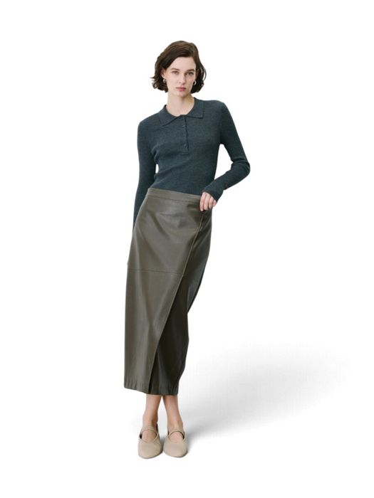Groene rechte midi-rok van imitatieleer Aenor Grace & Mila