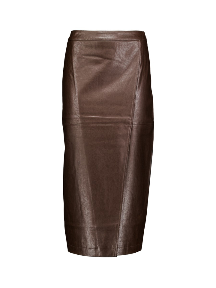 Bruine rechte midi-rok van imitatieleer Aenor Grace & Mila