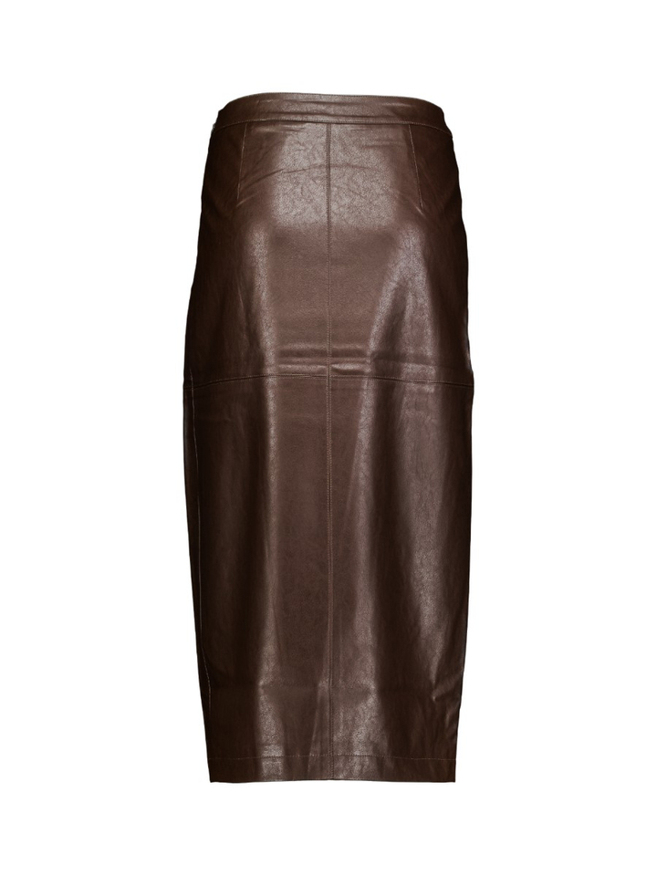 Bruine rechte midi-rok van imitatieleer Aenor Grace & Mila